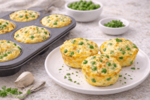 Ei Muffins mit Käse und Erbsen