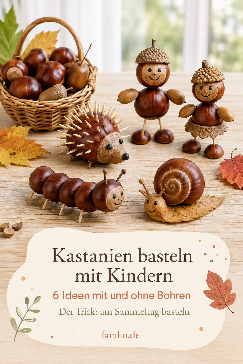 Kastanien basteln mit Kindern – 6 Ideen mit und ohne Bohren
