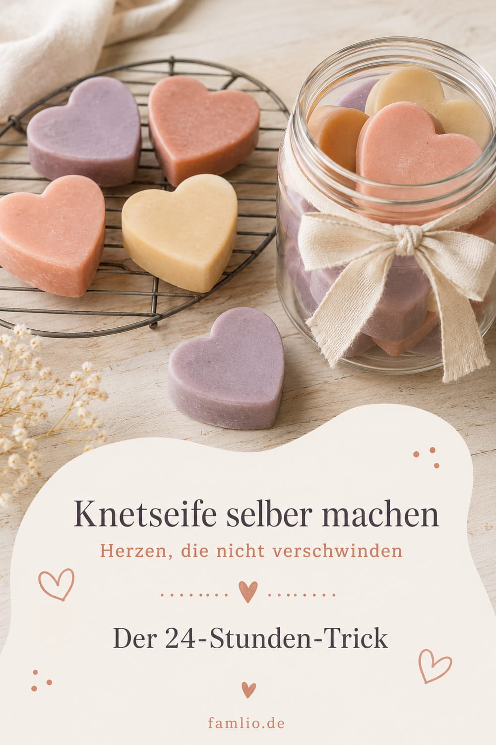 Knetseife selber machen – formstabile Seifenherzen mit dem 24-Stunden-Trick
